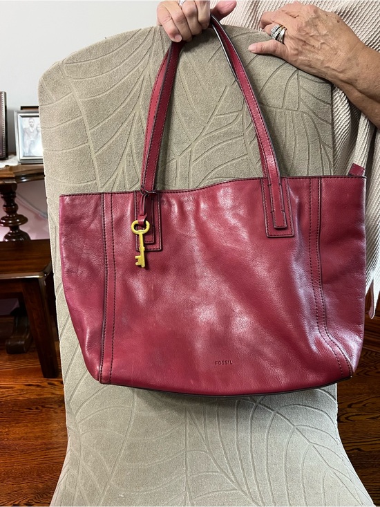 Fossil Handbags - Fossil Burgundy Leather Tote with Key Charm